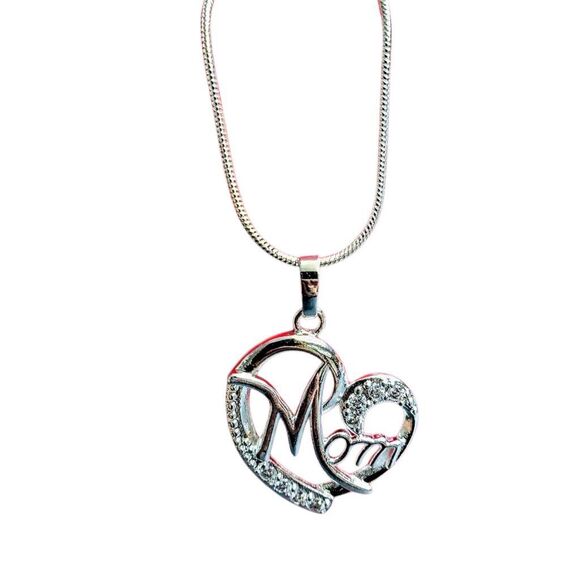 Mom Mother Sterling Silver 925 Heart Gem Pendant on Snake Rope Chain Necklace - Picture 14 of 14
